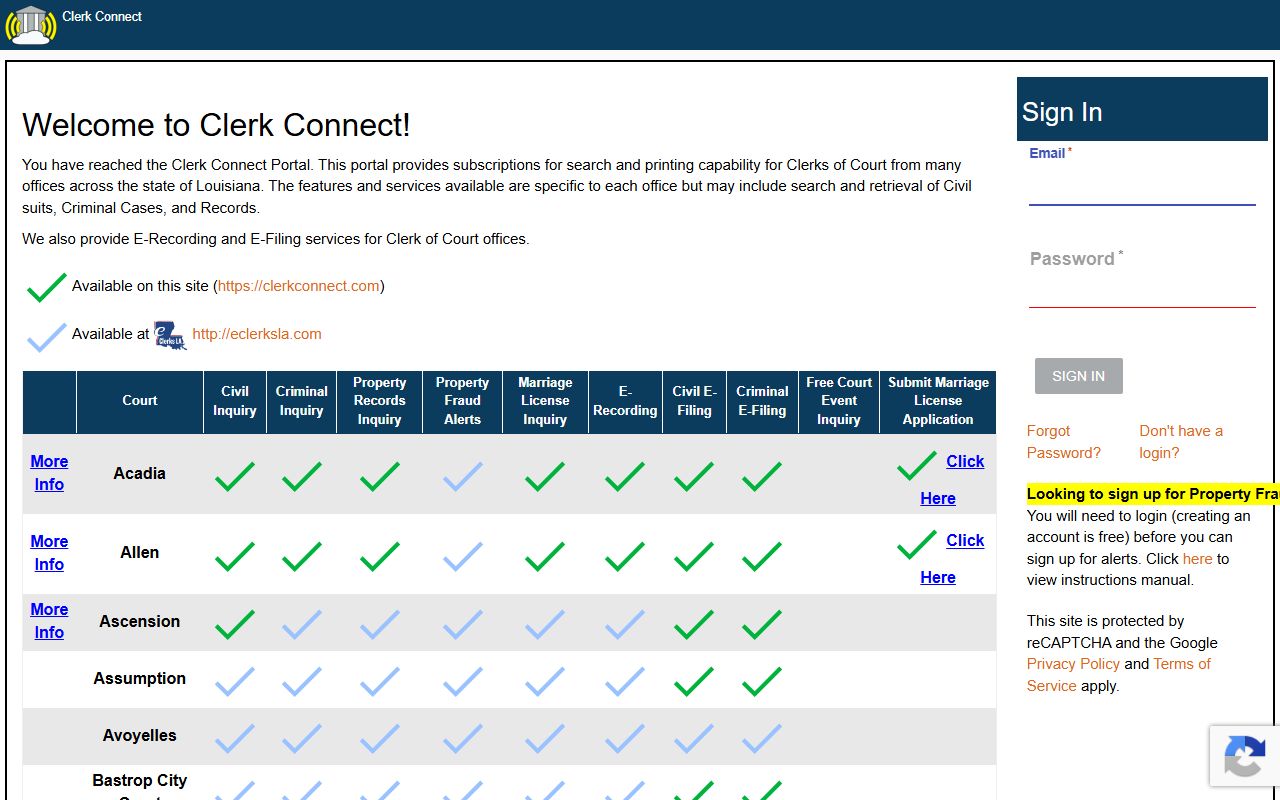 St. Landry Parish Clerk of Court records ClerkConnect portal