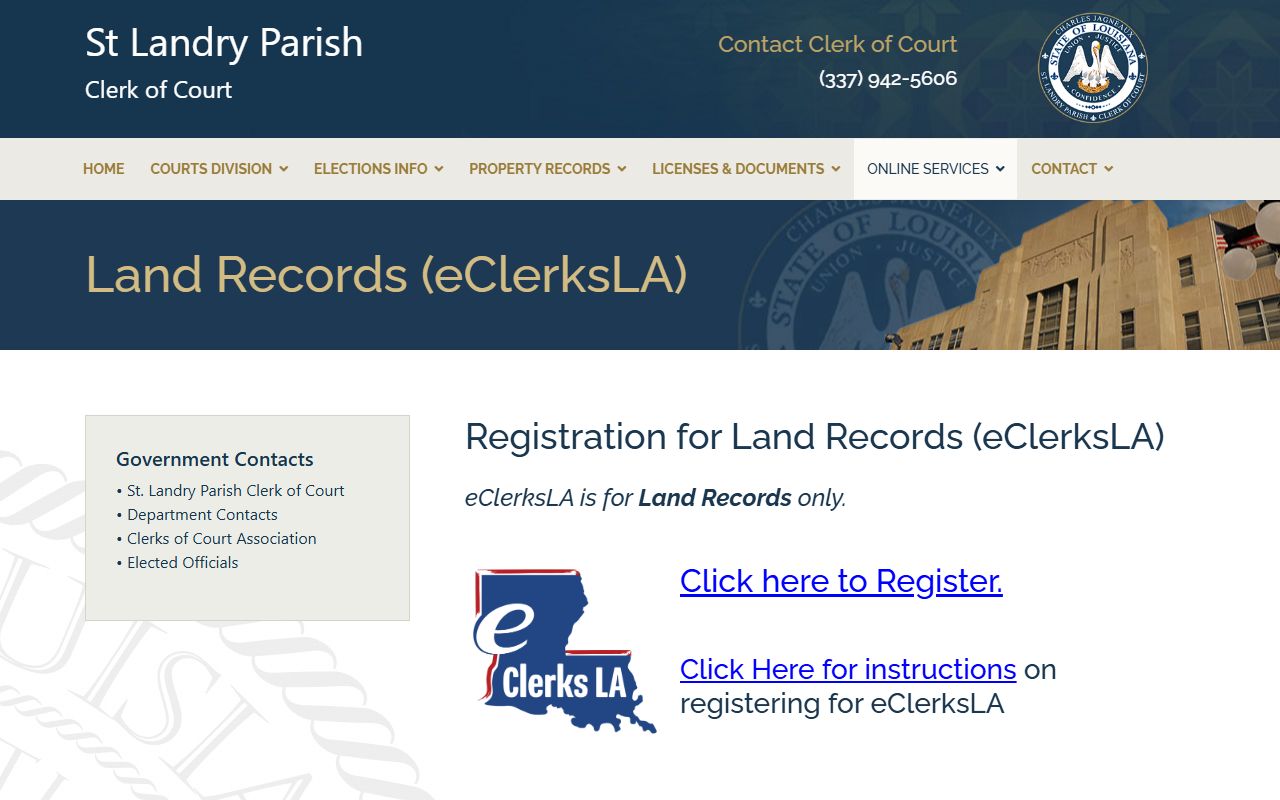 St. Landry Parish Clerk of Court eClerksLA land record registration