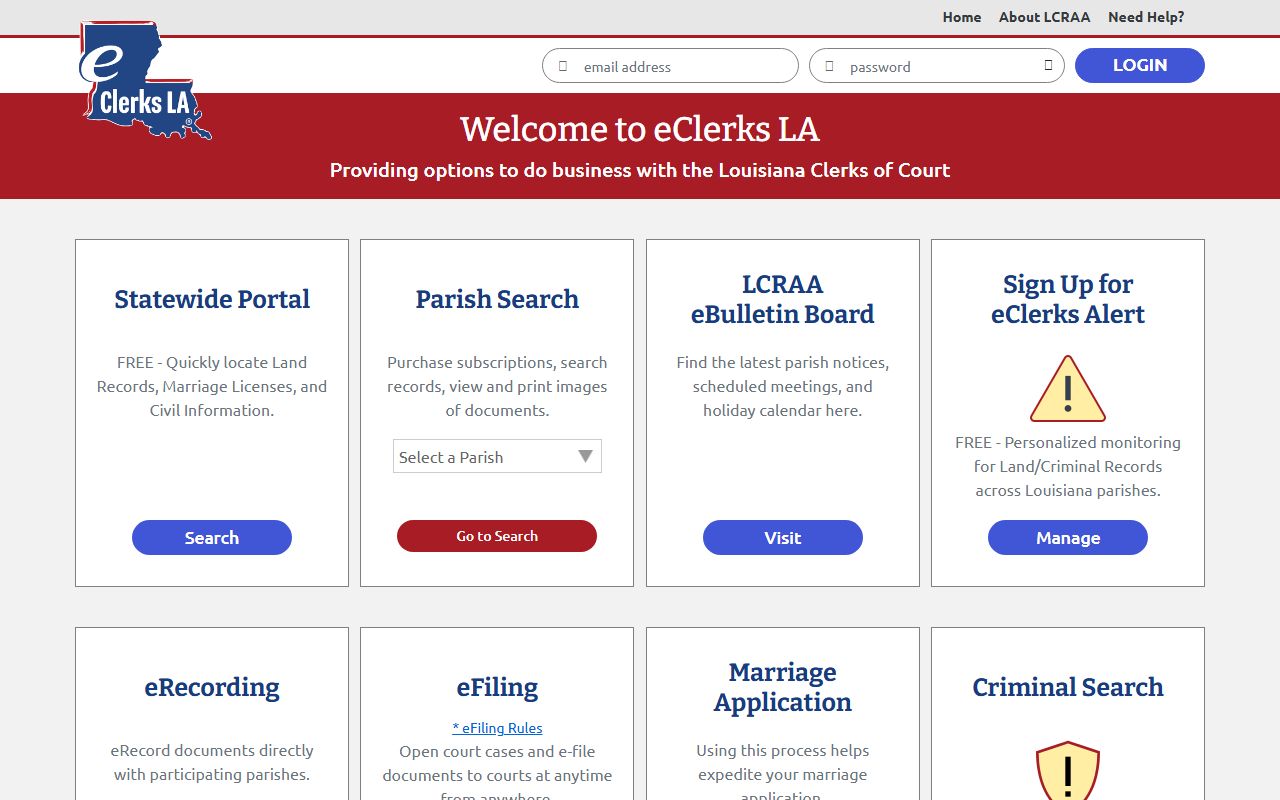 St. Landry Parish Clerk of Court eVaultLA online records portal