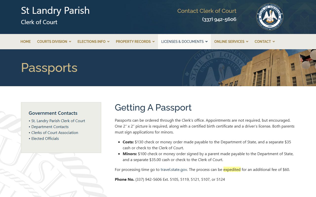St. Landry Parish Clerk of Court passport services