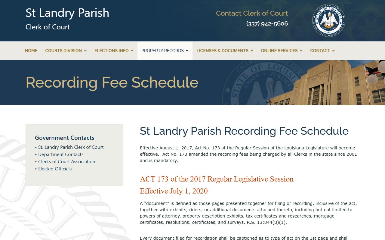 St. Landry Parish Clerk of Court recording fee schedule