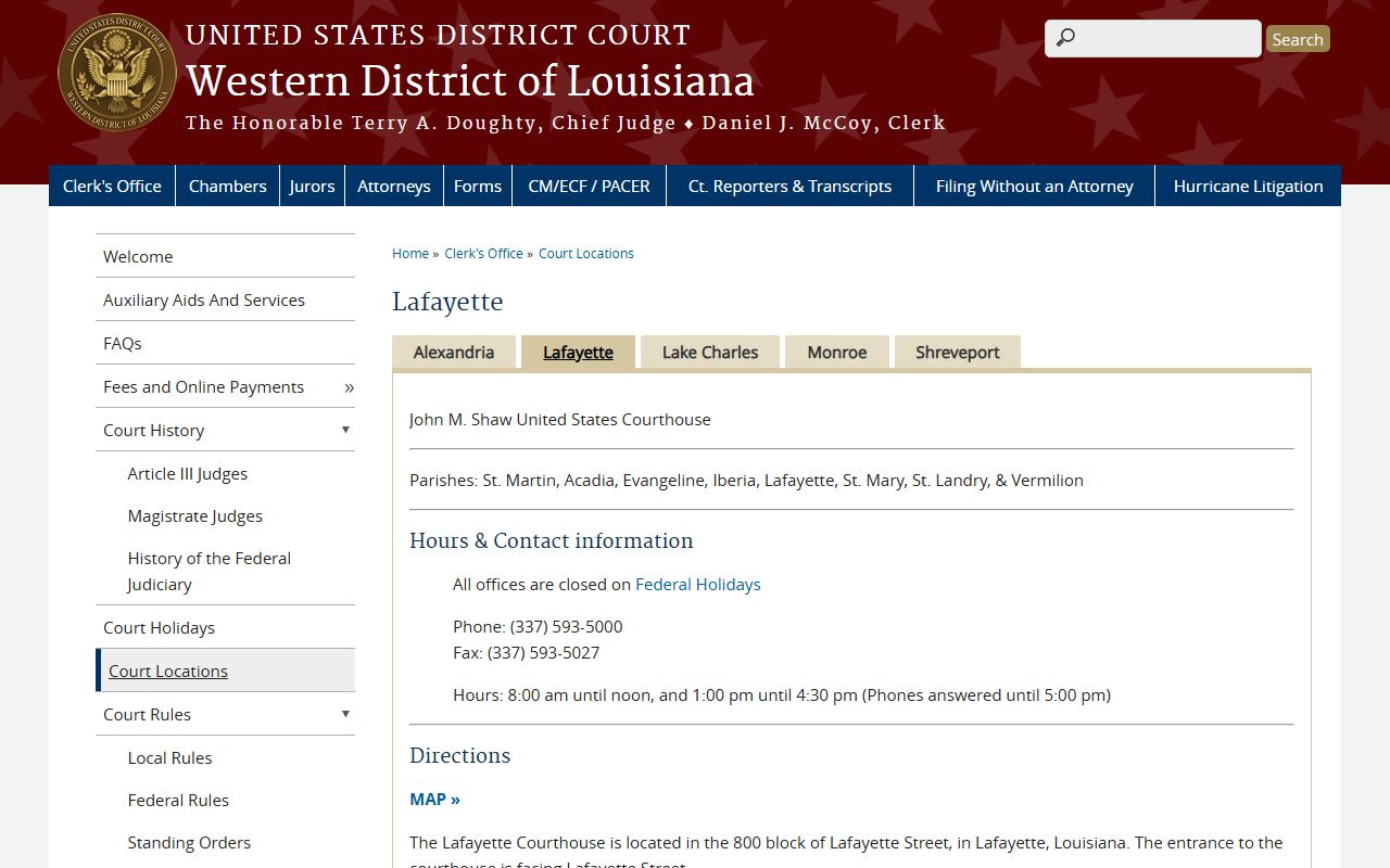 St. Landry Parish court dockets Lafayette federal courthouse screenshot
