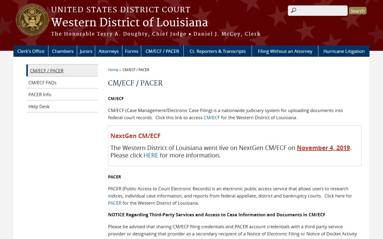 St. Landry Parish court dockets CM ECF PACER screenshot