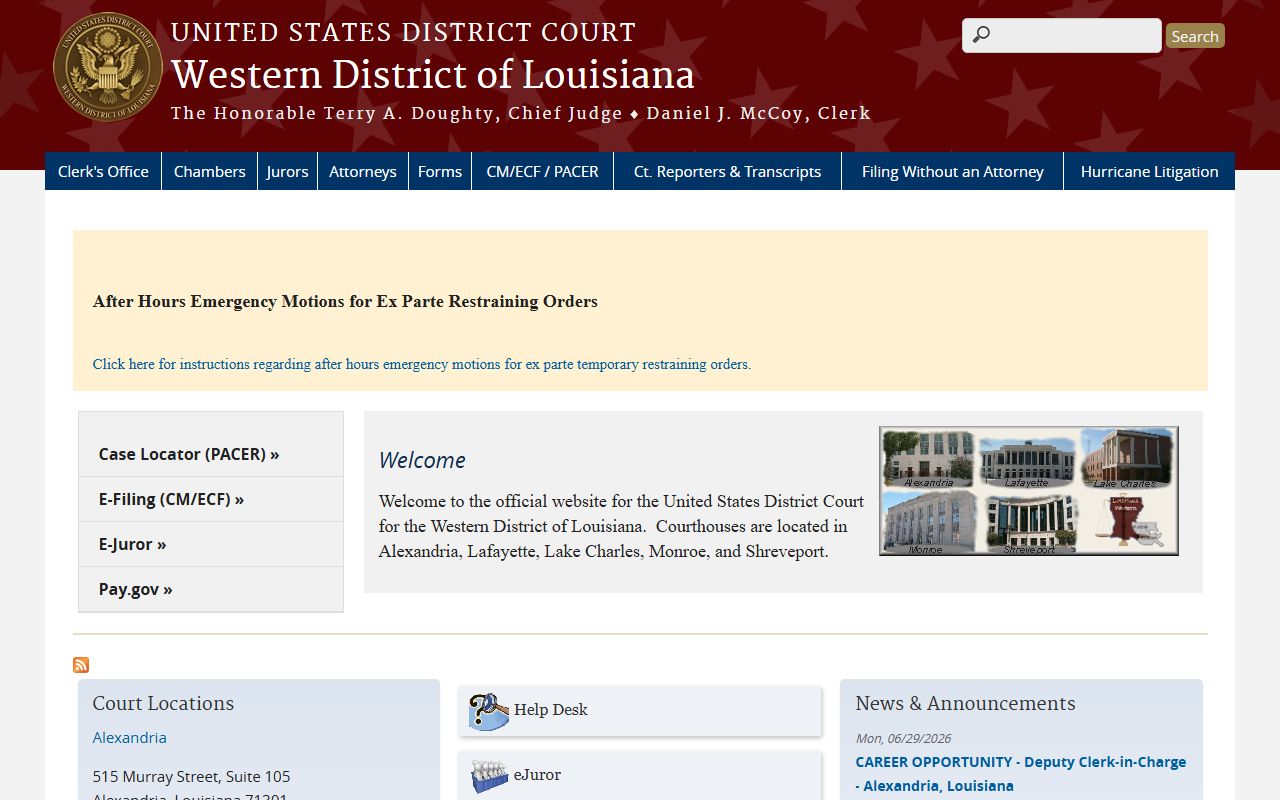 St. Landry Parish court dockets Western District homepage screenshot
