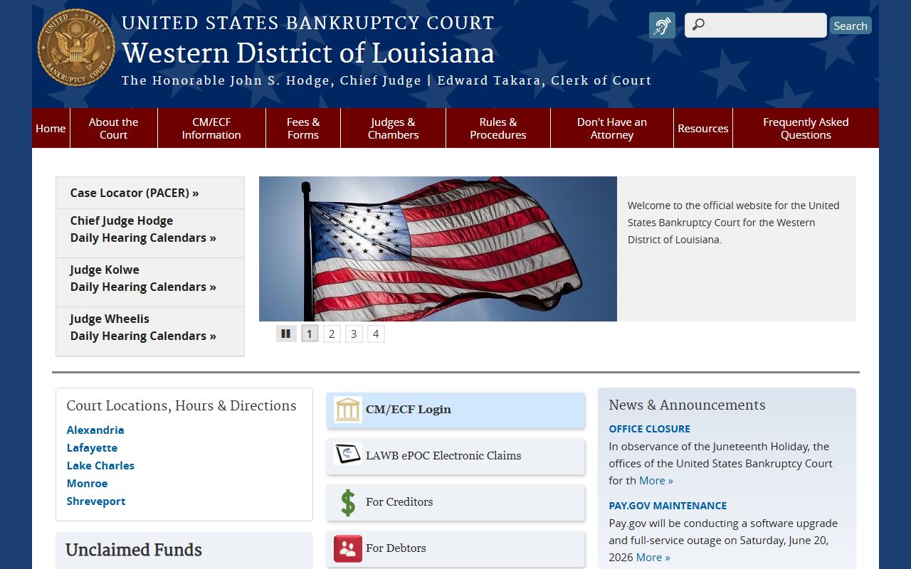 St. Landry Parish court dockets Western District bankruptcy court screenshot
