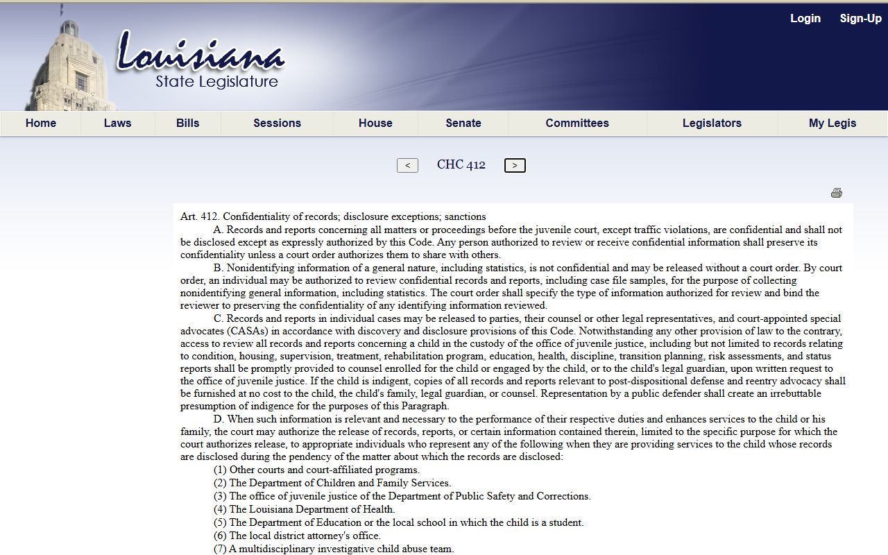 St. Landry Parish court records juvenile confidentiality statute screenshot