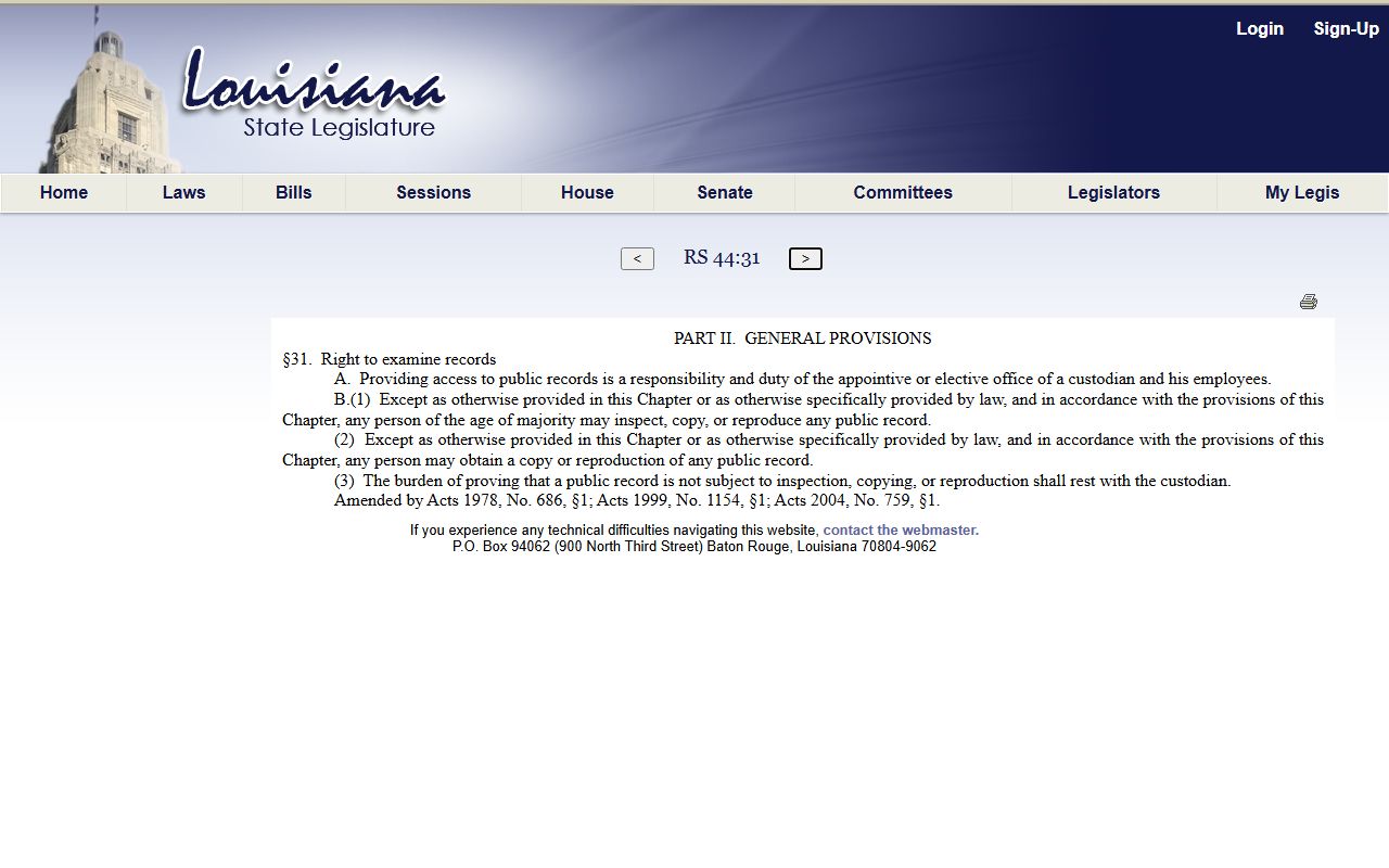 St. Landry Parish court records public access statute screenshot