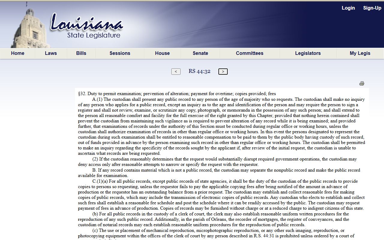 St. Landry Parish court records custodian duties statute screenshot