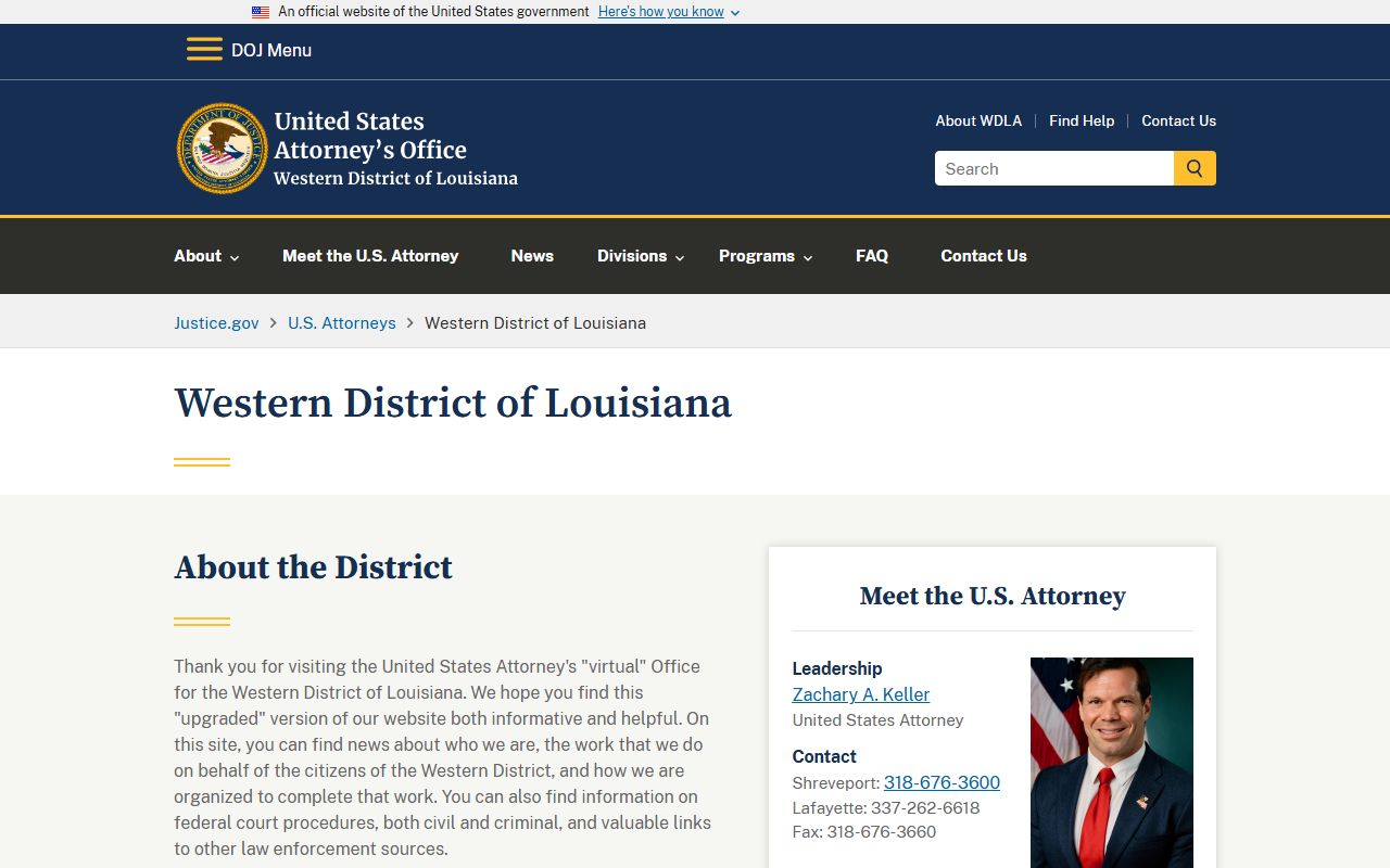 St. Landry Parish criminal court records U.S. Attorney Western District screenshot