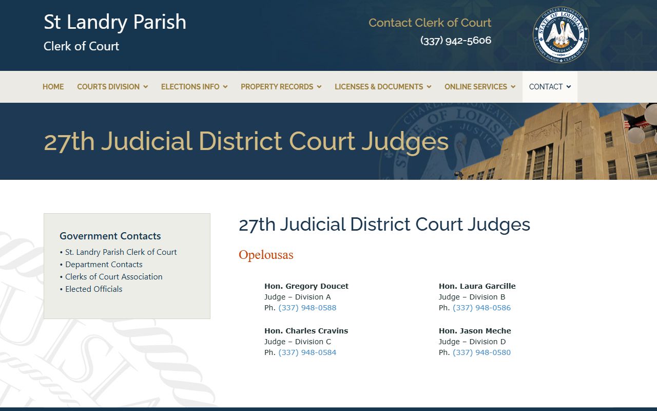 St. Landry Parish court records 27th JDC judges and divisions