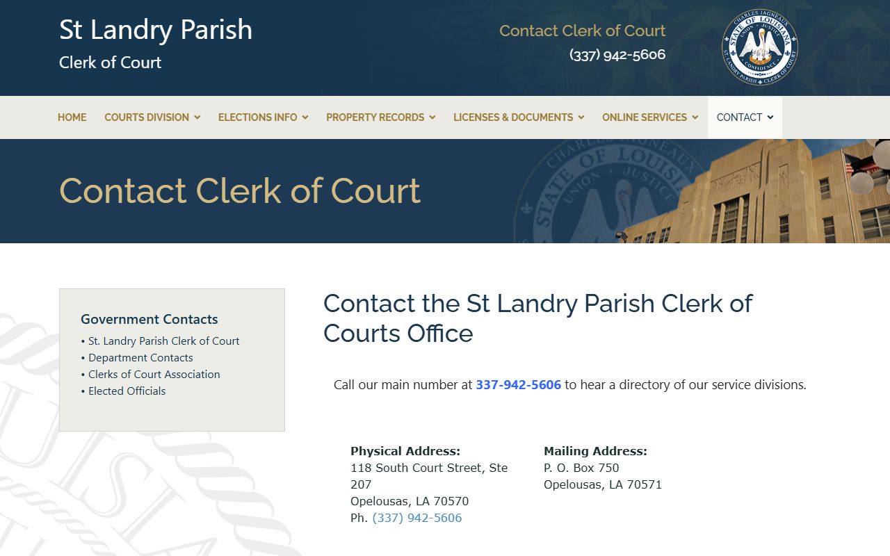 St. Landry Parish court records Clerk contact page