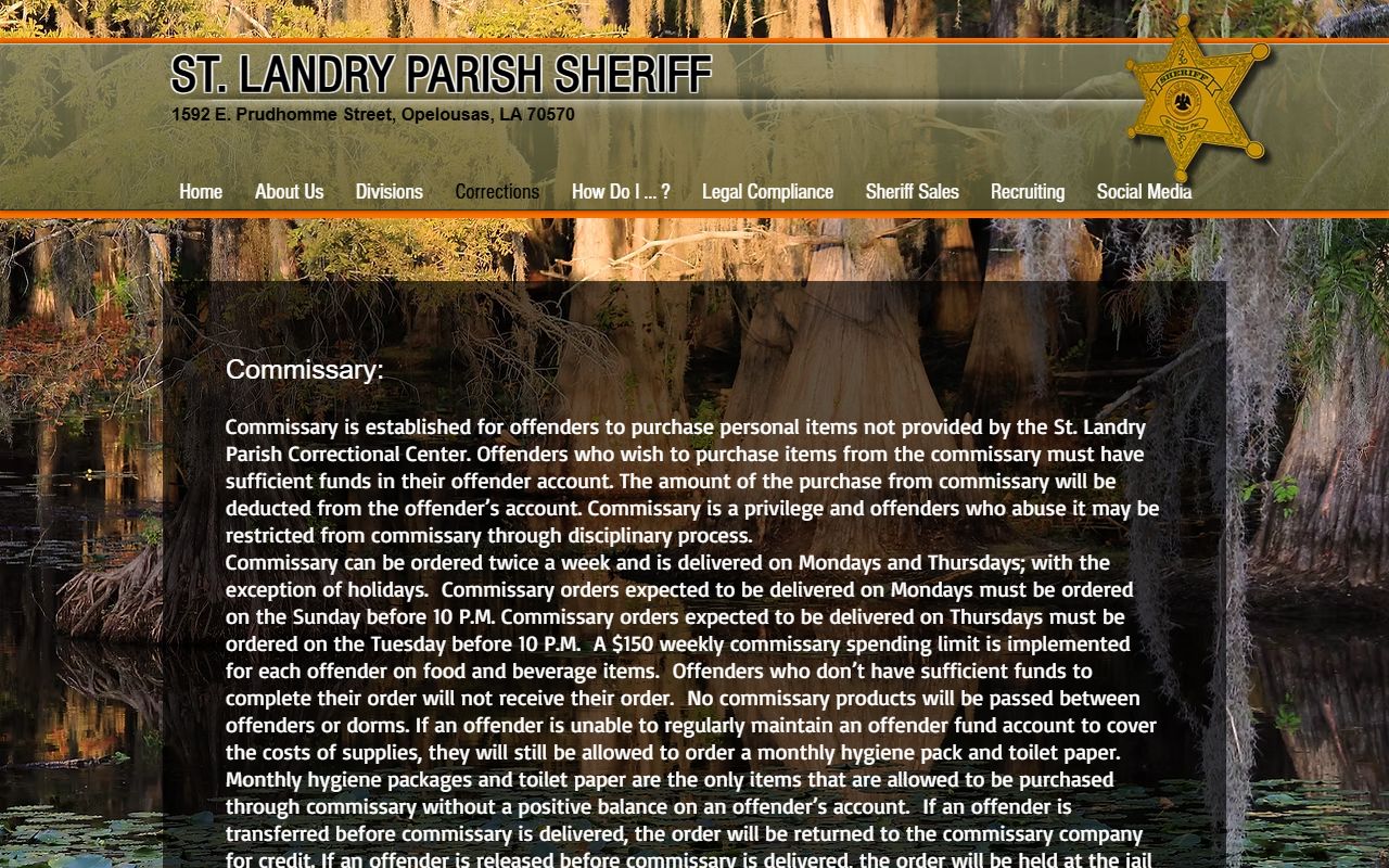 St. Landry Parish inmate records commissary rules