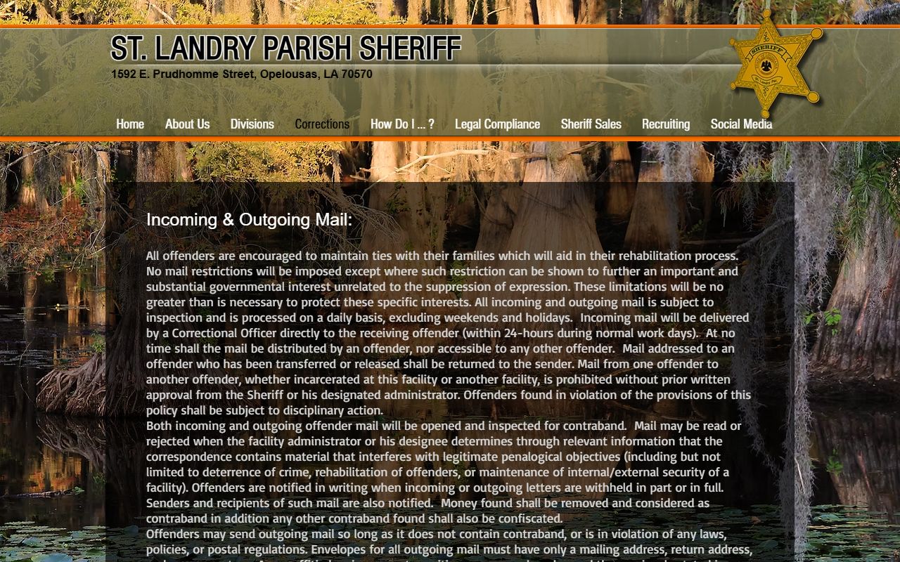 St. Landry Parish inmate records jail mail rules