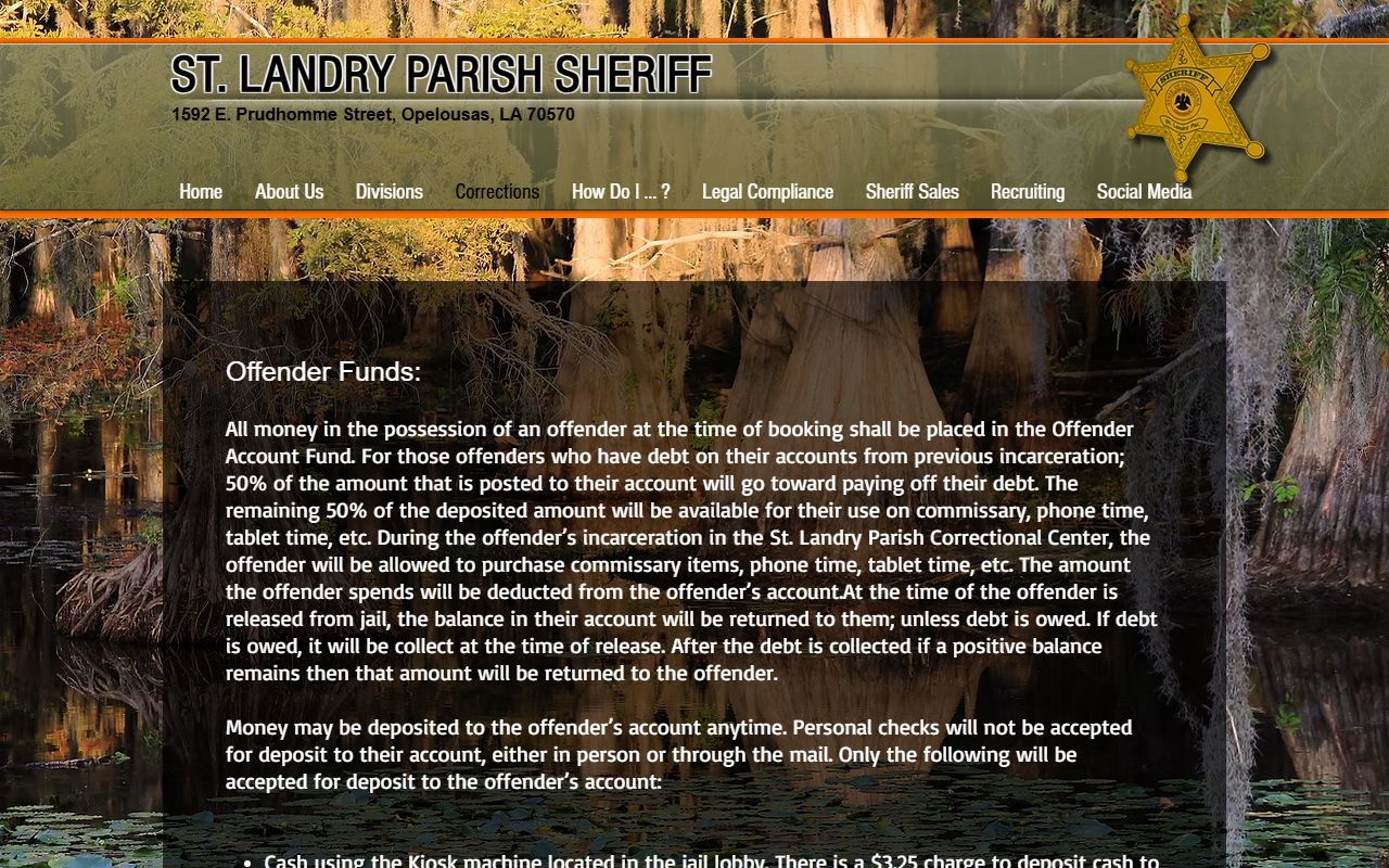 St. Landry Parish inmate records offender funds deposit rules
