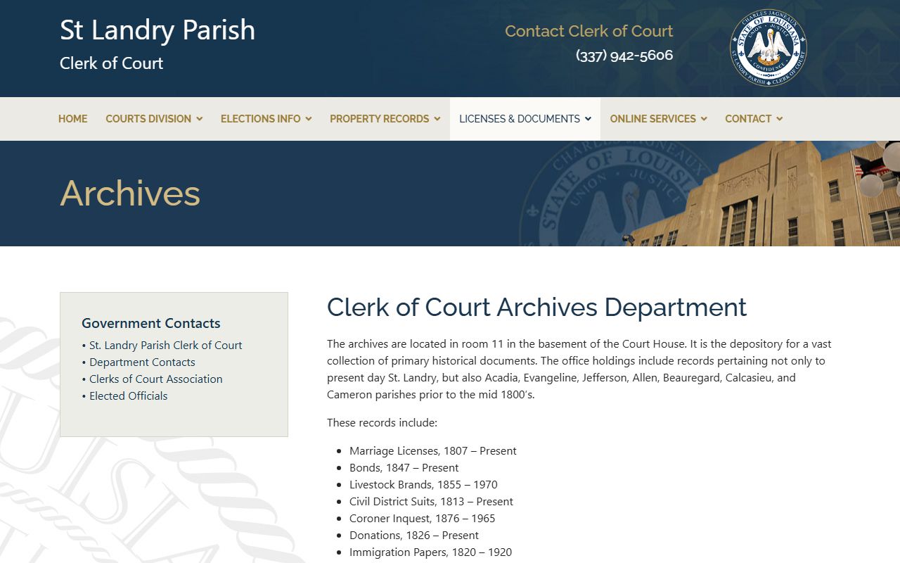 St. Landry Parish probate records Clerk Archives holdings