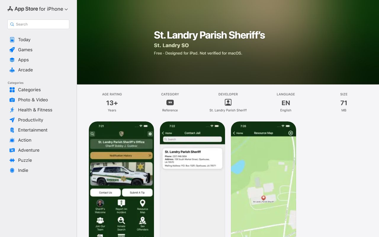 St. Landry Parish warrant records sheriff app Apple listing